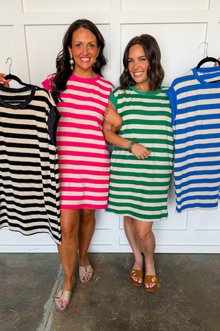 Hot Pink Deal - Classic Striped Terrycloth Dress in Green