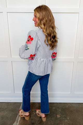 Blooming Charm Stripe Peplum Top