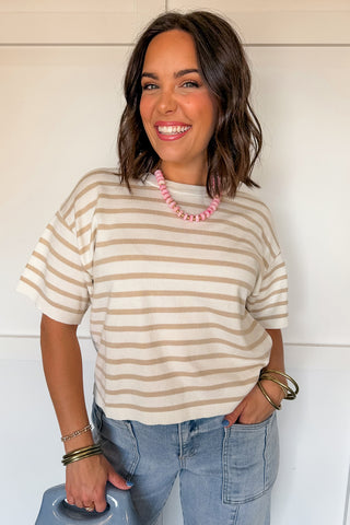 Everyday Stripe Cropped Top in Taupe