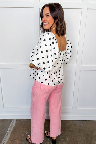 Polka Dot Darling Puff Sleeve Top in Off White