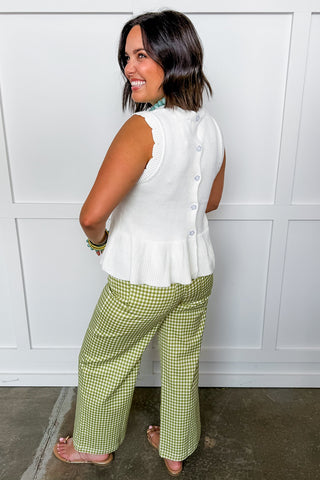 The Harper Gingham Wide Leg Trouser Pants in Matcha