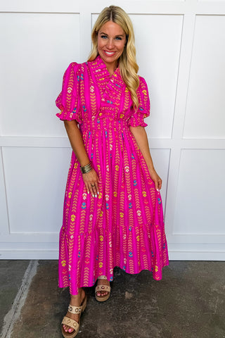 The Juliette Maxi Dress in Fuchsia Chevron Floral