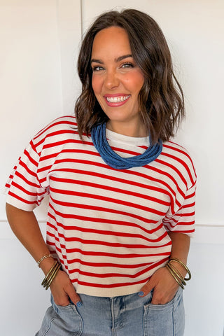 Everyday Stripe Cropped Top in Red