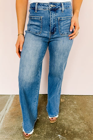 The Charliee Flare Leg Jeans by Anniewear - Medium Wash Denim