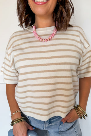 Everyday Stripe Cropped Top in Taupe