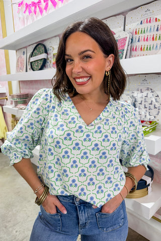 The Ashlyn Top in Sweetbriar Lattice Blue by Mary Square