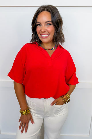 Everyday Airflow Collared Top in Ruby