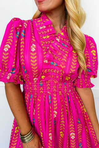 The Juliette Maxi Dress in Fuchsia Chevron Floral