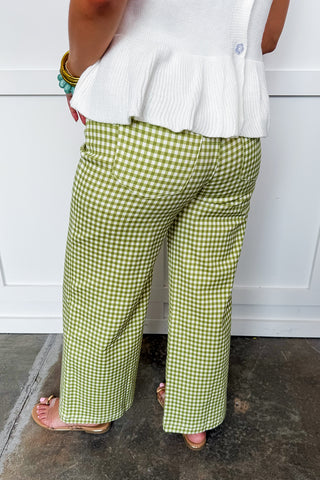 The Harper Gingham Wide Leg Trouser Pants in Matcha