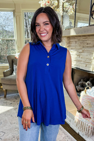 The Sea Breeze Henley Tank in Royal Blue