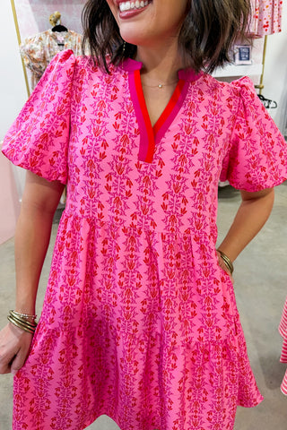 The Kinsley Mini Dress in Heirloom Vine Pink by Mary Square