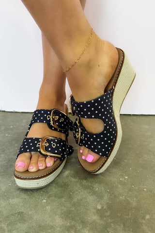 Manifest It Polka Dot Double Buckle Corkys Wedge