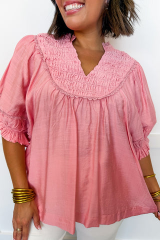 Pretty Little Smocked Top in Coral
