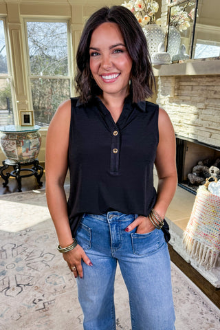 The Sea Breeze Henley Tank in Black