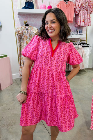 The Kinsley Mini Dress in Heirloom Vine Pink by Mary Square Small The Kinsley Mini Dress in Heirloom Vine Pink by Mary Square Small