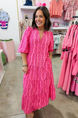 mary square maxi dress Color burst of florals in a beauty array of reds and pinks! XS-L available now. https://socialrosetexas.com/products/mary-square -samba-pink-midi-dress