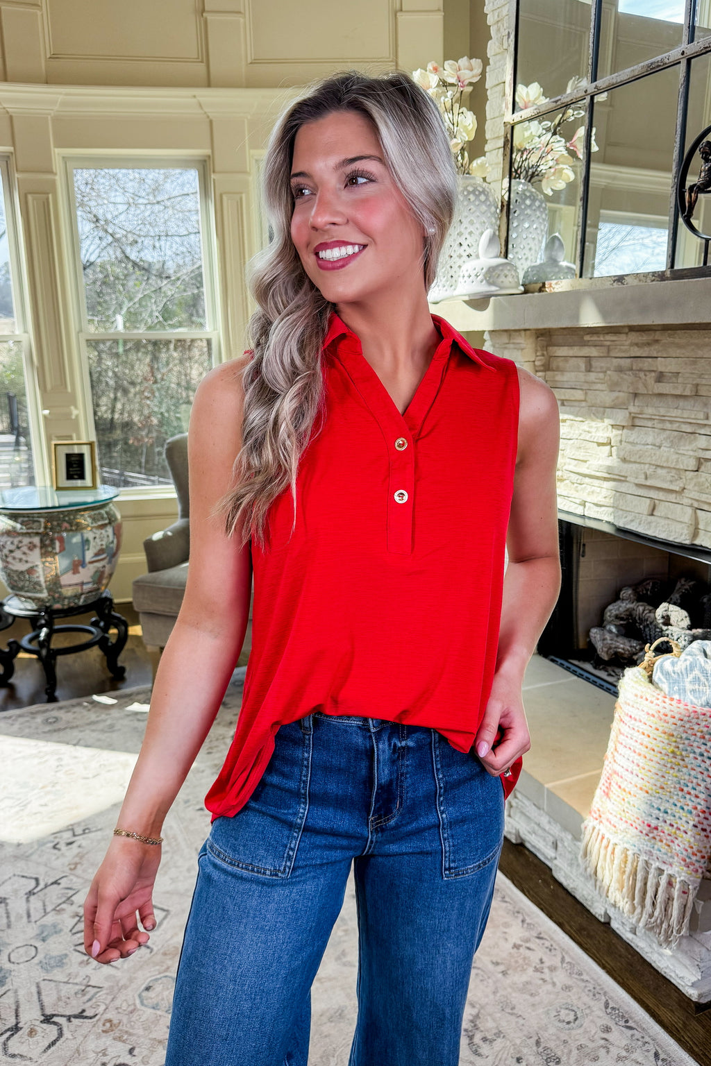 The Sea Breeze Henley Tank in Red – Jules & James Boutique