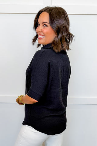 Everyday Airflow Collared Top in Black