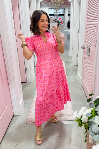 The Ivy Midi Dress in Rosette Charm Pink by Mary Square