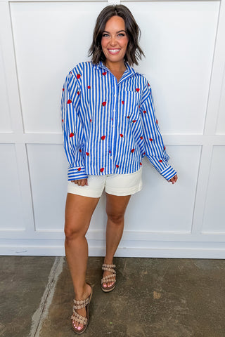 Berry Sweet Stripe Button Down Top