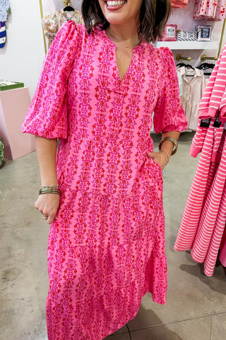 The Cameron Midi Dress in Heirloom Vine Pink by Mary Square
