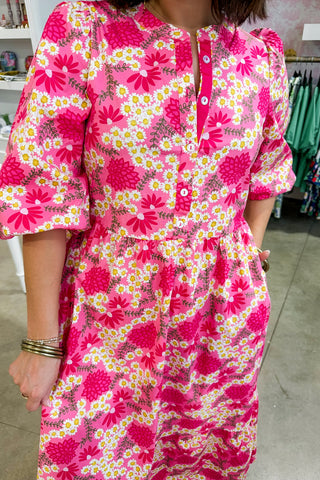 The Riley Midi Dress in Pink Floral by Mary Square