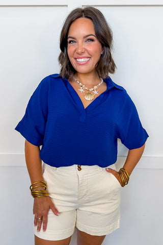 Everyday Airflow Collared Top in Navy