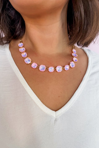 The Eleanor Square Gemstone Necklace in Pink