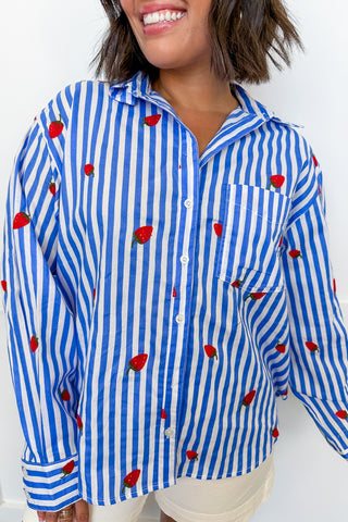 Berry Sweet Stripe Button Down Top