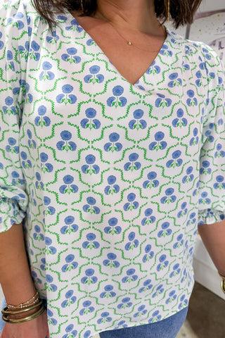The Ashlyn Top in Sweetbriar Lattice Blue by Mary Square