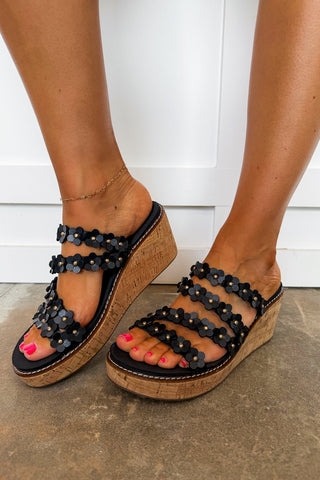 Let’s Be Friends Appliqué Corkys Wedge in Black