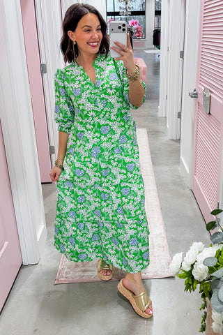 The Cameron Midi Dress in Daisy Chain Green by Mary Square