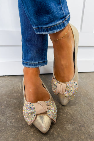 Golden Glam Crystal Bow Flats