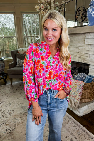 The Lizzy Printed Top in Lilac Multi Floral