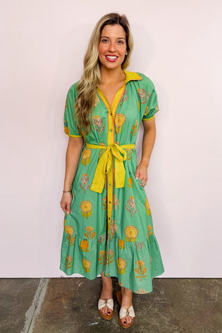 muse green dress Muse Cut-Out Floral Trim Midi Dress Matcha