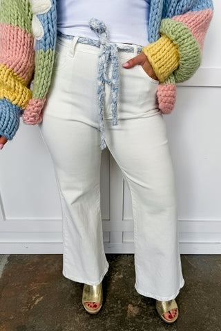 Nautical Knotted Belt White Flare Jeans