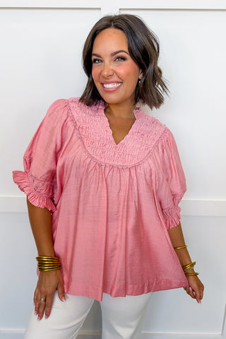 Pretty Little Smocked Top in Coral