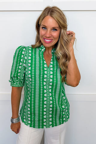 The Colette Top in Heritage Stitch Green by Mary Square