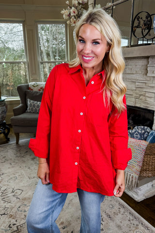Soft Stitch Button Front Top in Red
