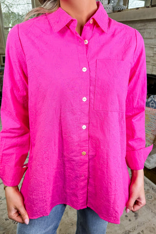 Soft Stitch Button Front Top in Pink