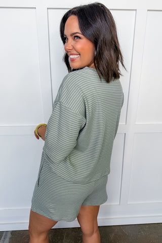 Cozy Club Stripe Lounge Short Set in Green