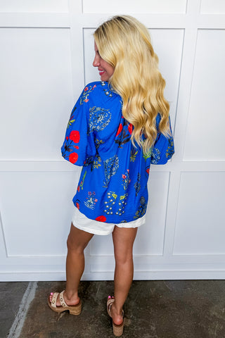Fresh Cut Floral Blouse in Blue