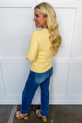 Sweet Scallop Pearl Bow Sweater in Butter Yellow
