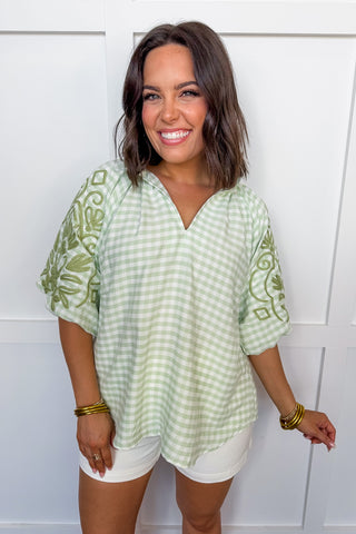 Picnic Perfect Gingham Top in Sage