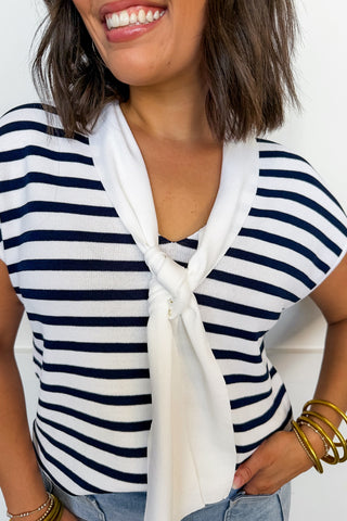 Seaside Chic Stripe Top With Scarf Tie