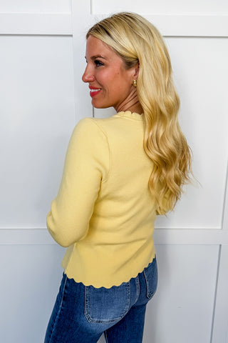 Sweet Scallop Pearl Bow Sweater in Butter Yellow