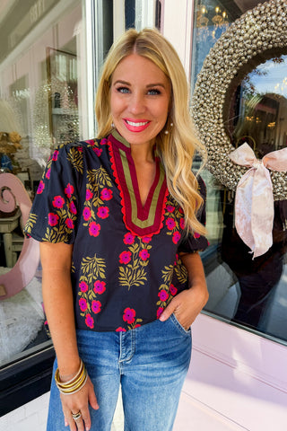 The Black & Red Floral Top