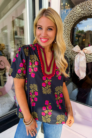 The Black & Red Floral Top