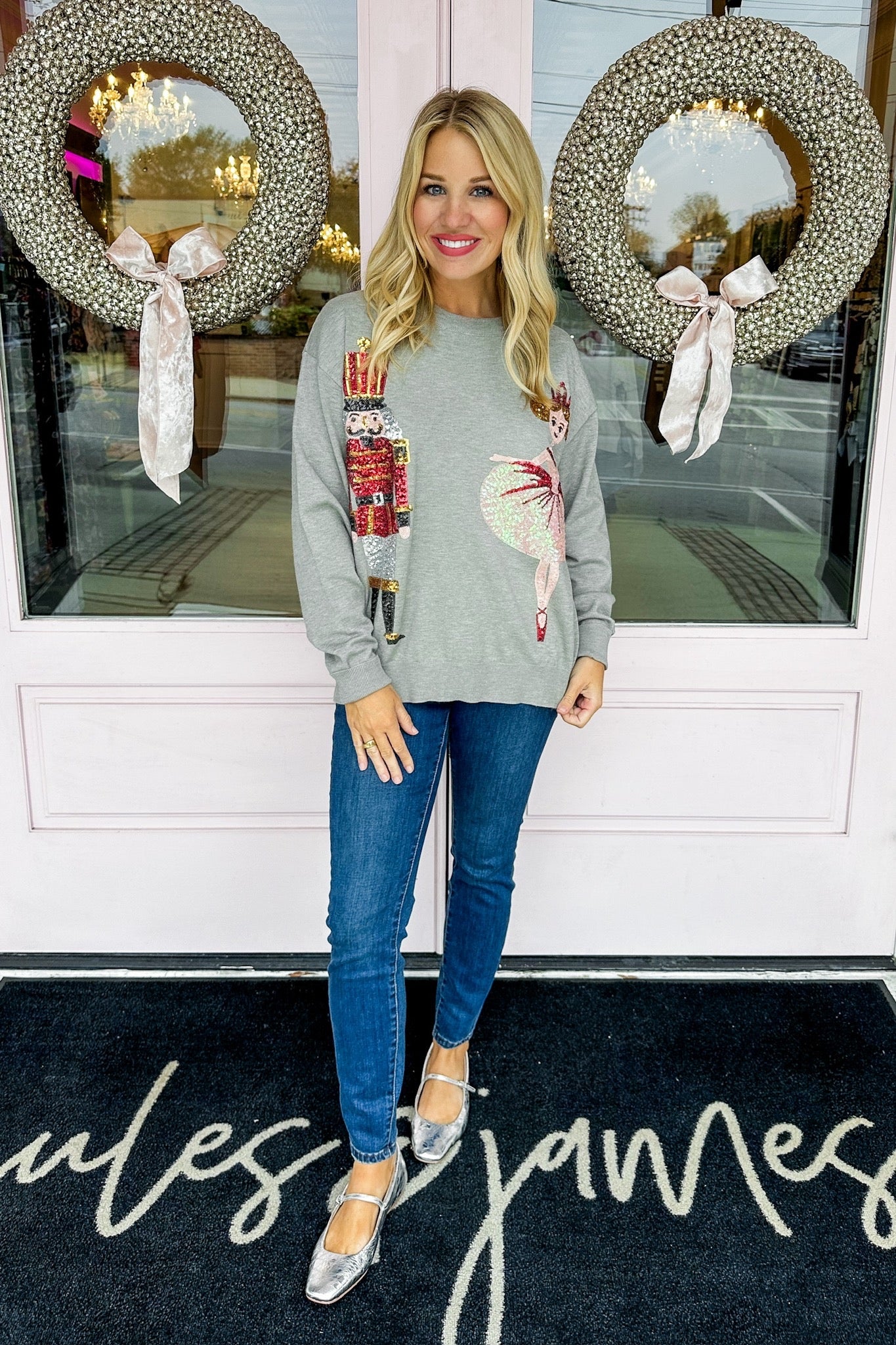 The Nutcracker & Ballerina Sequin Grey Sweater