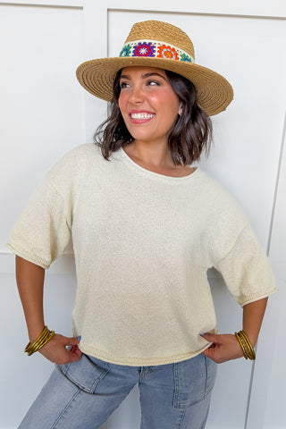 Light Weight Short Sleeve Sweater in Cream